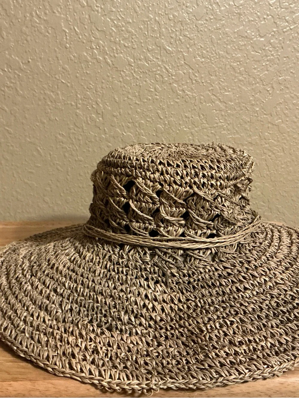 Scala Natural Crochet Wide-Brim Floral Sun Hat
